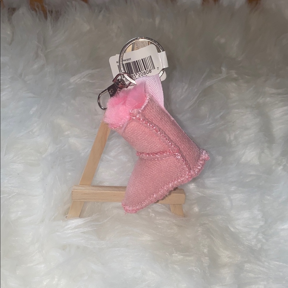 Mini Tall Faux Fur Snow Boot Keychain Bag Charm - Pink